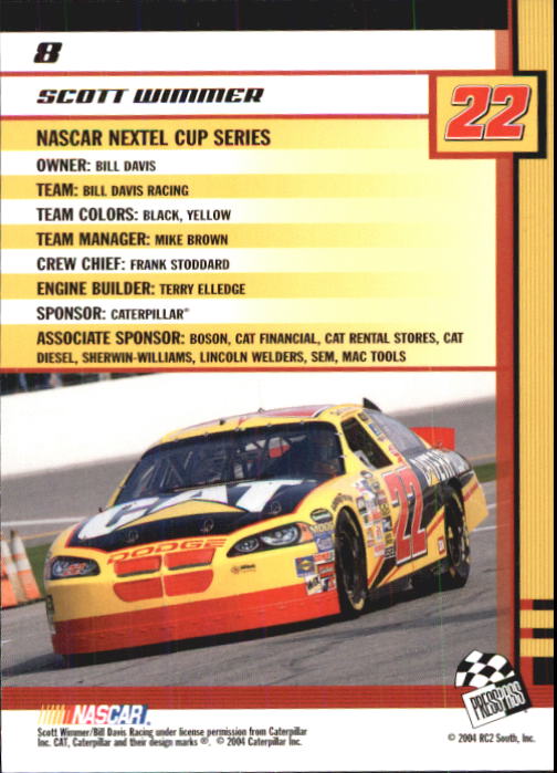 2004 Press Pass Trackside #8 Scott Wimmer CRC back image