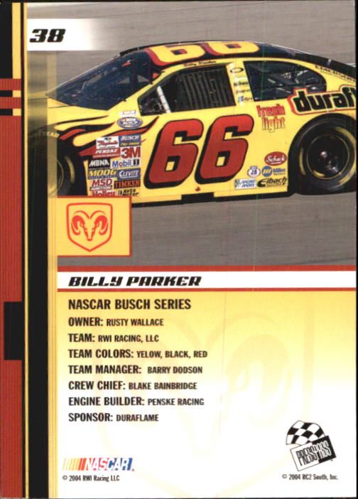2004 Press Pass Trackside #38 Billy Parker Jr. RC back image
