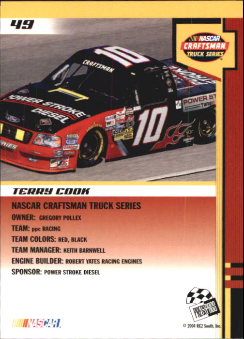 2004 Press Pass Trackside #49 Terry Cook RC back image