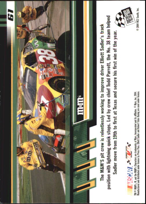 2004 Press Pass Trackside #61 Elliott Sadler's Car HS back image
