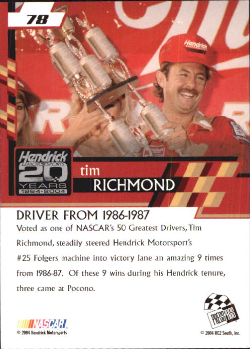 2004 Press Pass Trackside #78 Tim Richmond H back image
