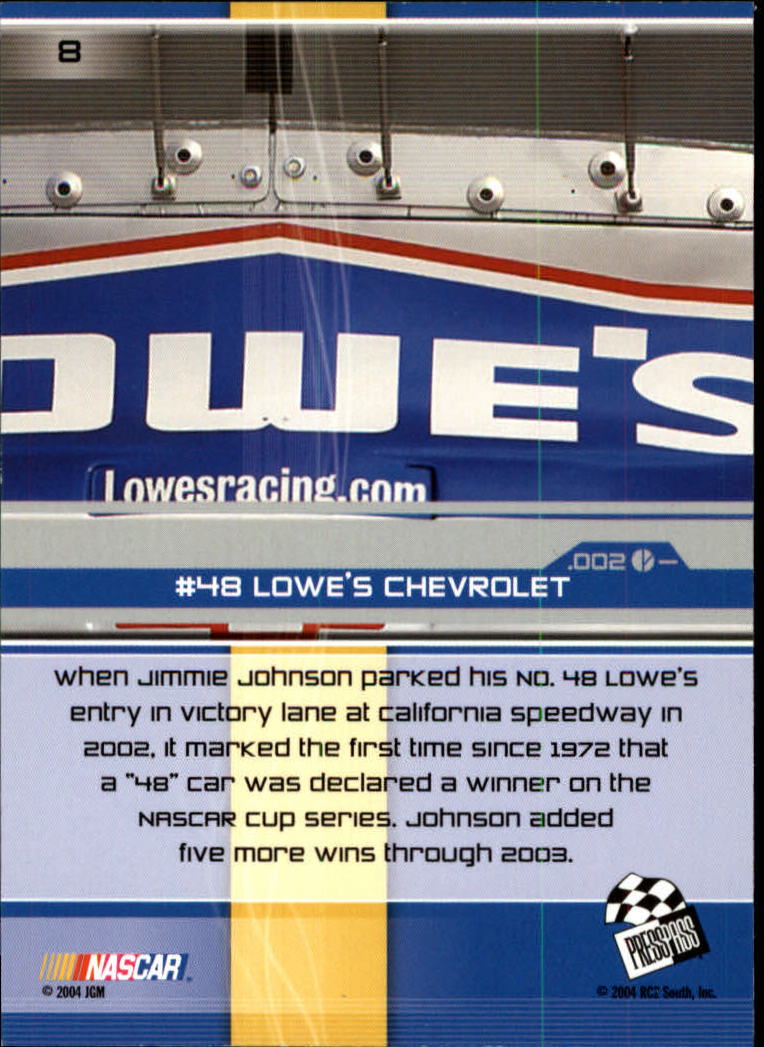 2004 Press Pass Stealth #8 Jimmie Johnson's Car back image