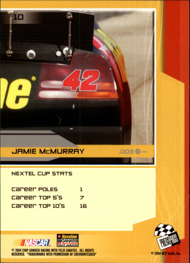 2004 Press Pass Stealth #10 Jamie McMurray back image