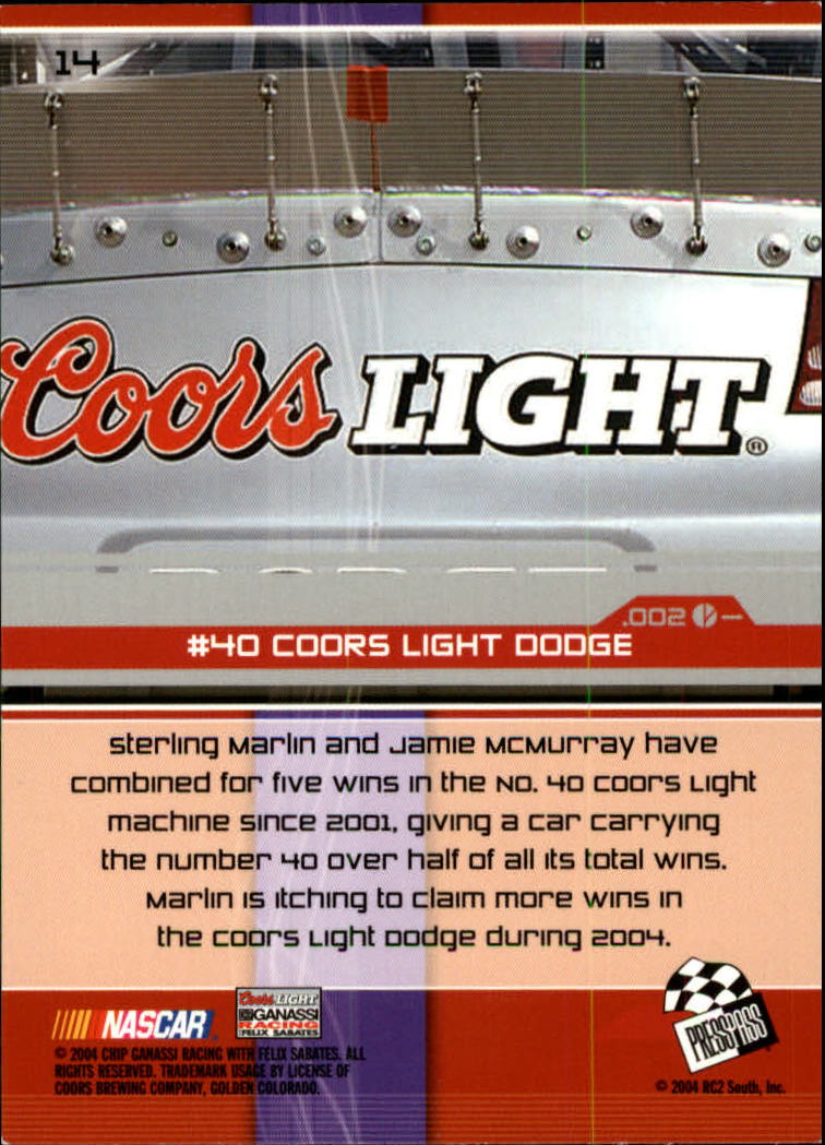 2004 Press Pass Stealth #14 Sterling Marlin's Car back image
