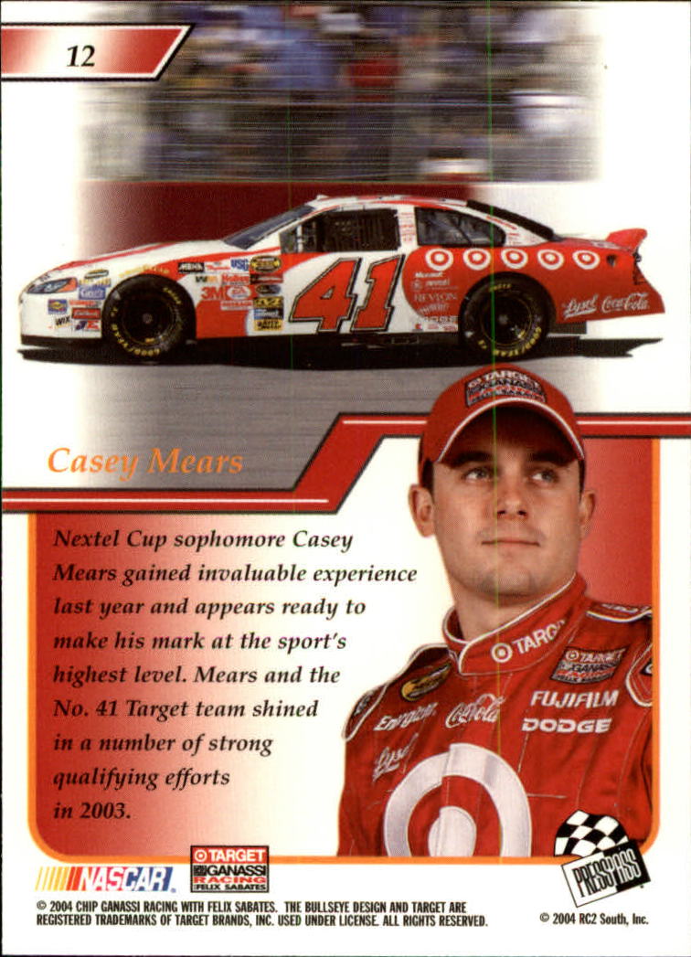 2004 Press Pass Premium #12 Casey Mears back image