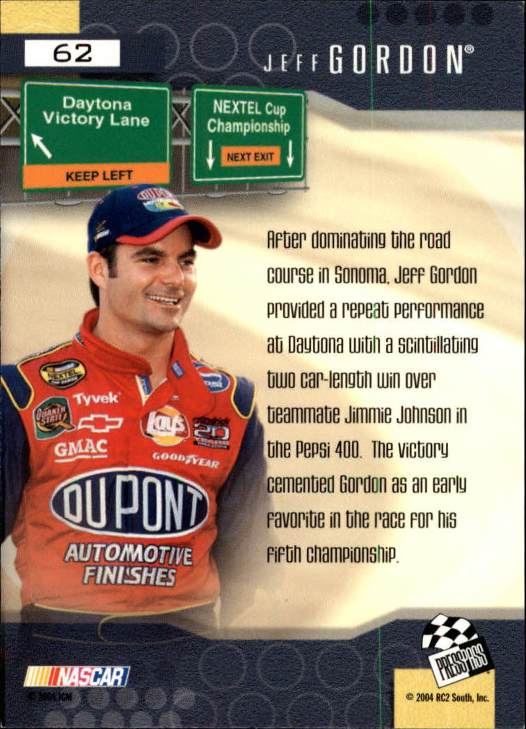 2004 Press Pass Optima #62 Jeff Gordon's Car RV back image