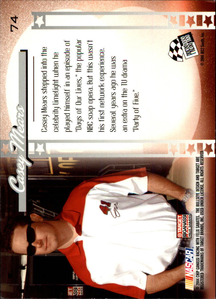 2004 Press Pass Optima #74 Casey Mears CP back image