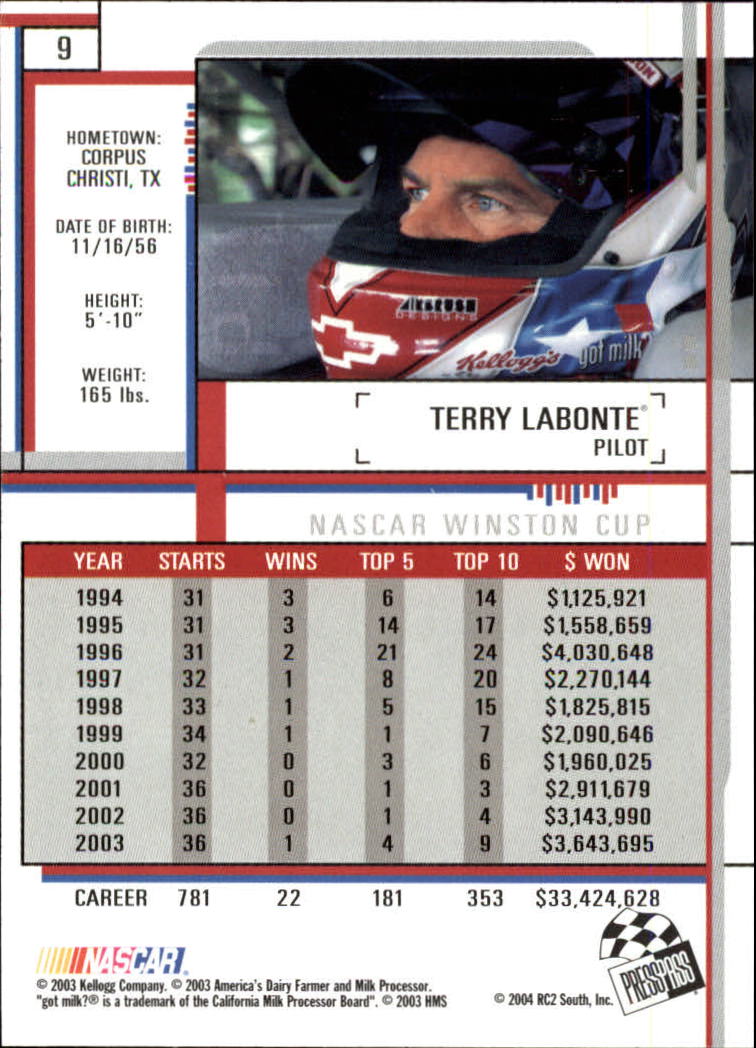 2004 Press Pass Eclipse #9 Terry Labonte back image