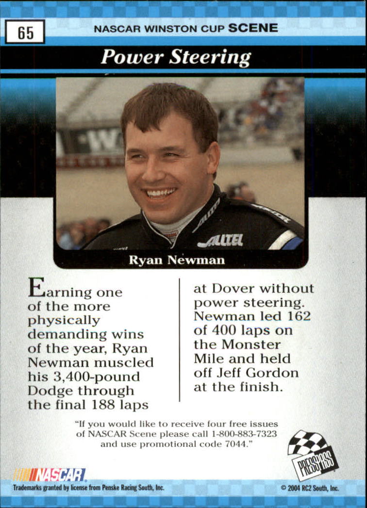 2004 Press Pass Eclipse #65 Ryan Newman's Car WCS back image