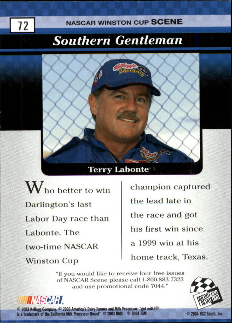 2004 Press Pass Eclipse #72 Terry Labonte WCS back image