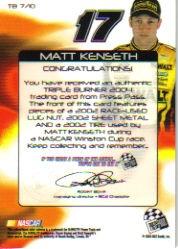 2004 Press Pass Triple Burner #TB7 Matt Kenseth back image