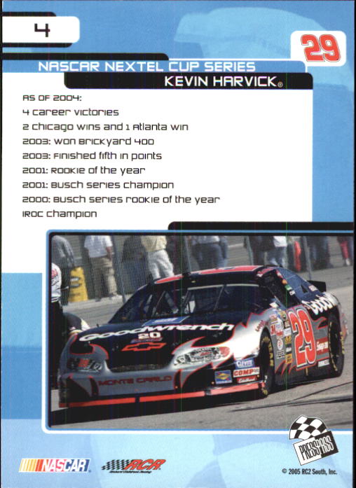 2005 Press Pass Trackside #4 Kevin Harvick back image