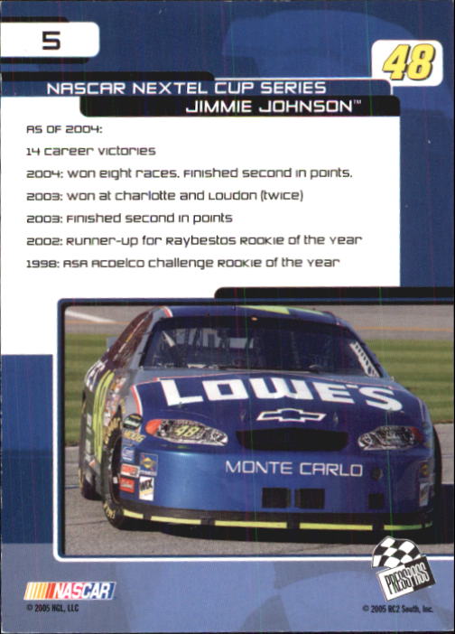 2005 Press Pass Trackside #5 Jimmie Johnson back image