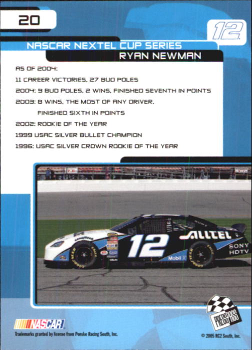 2005 Press Pass Trackside #20 Ryan Newman back image