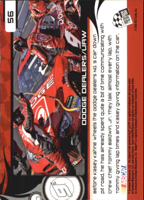 2005 Press Pass Trackside #56 Kasey Kahne's Car HS back image