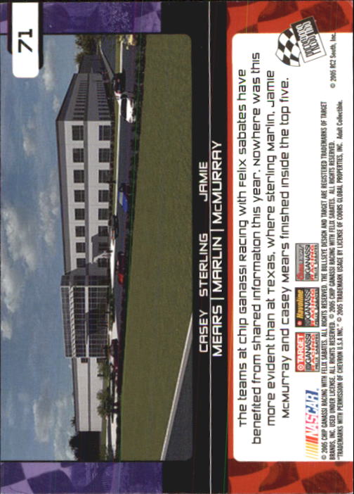 2005 Press Pass Trackside #71 Mears/Marlin/McMurray TM back image