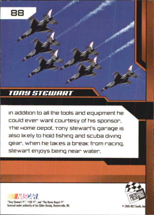 2005 Press Pass Trackside #88 Tony Stewart GP back image