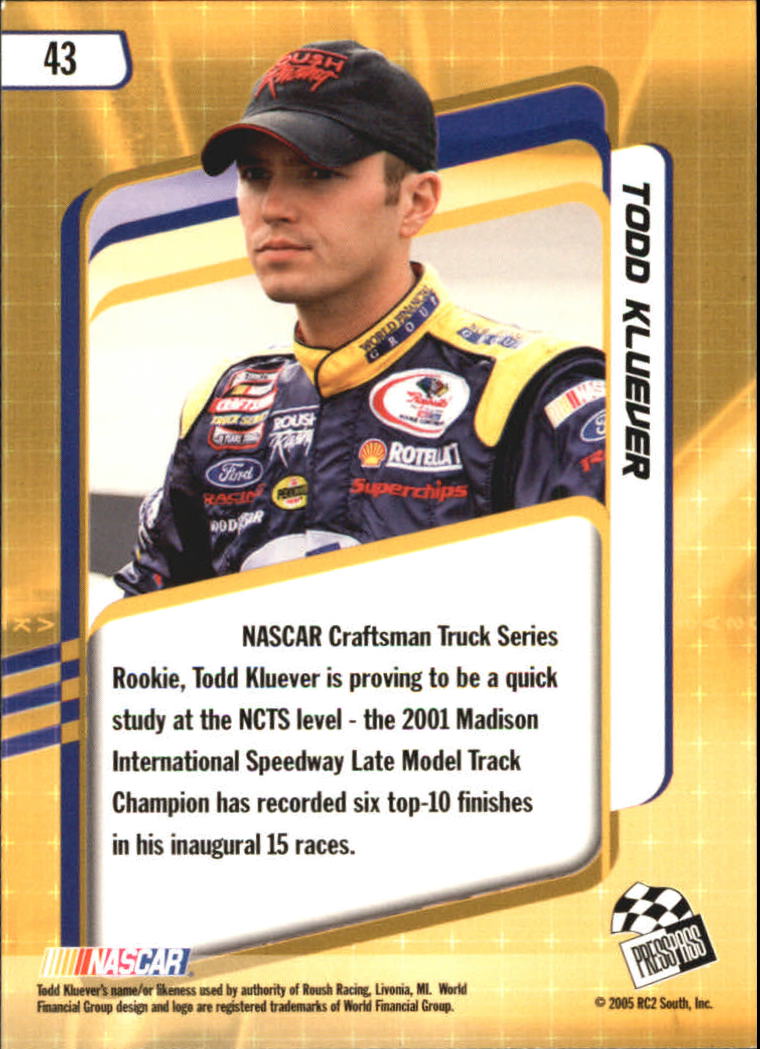 2005 Press Pass Optima #43 Todd Kluever CTS RC back image
