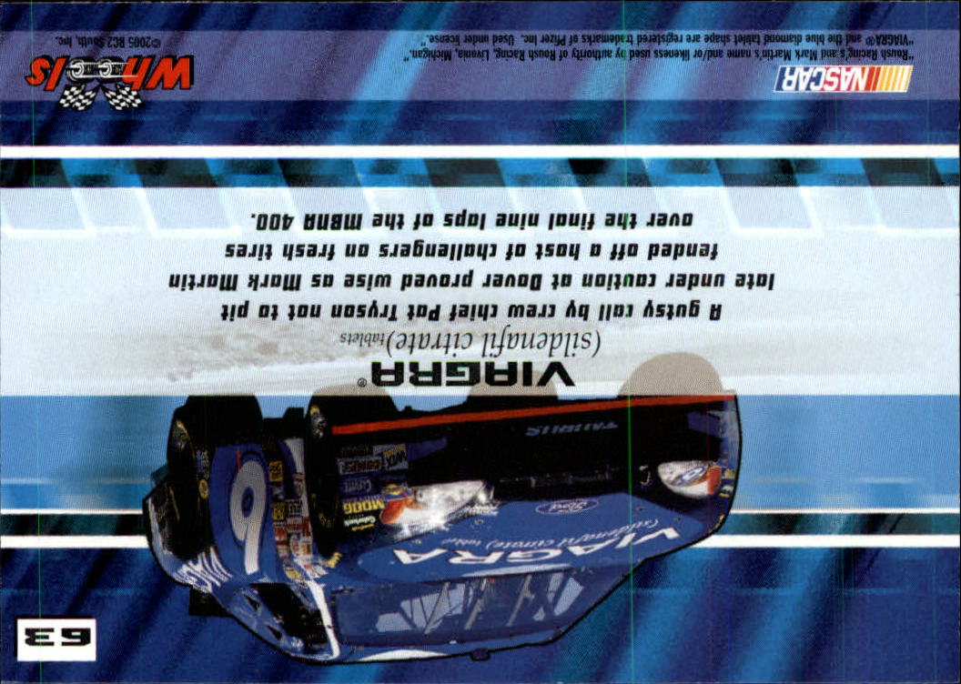 2005 Wheels High Gear #63 Mark Martin's Car back image