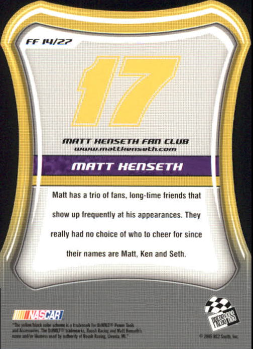 2005 Press Pass Optima Fan Favorite #FF14 Matt Kenseth back image