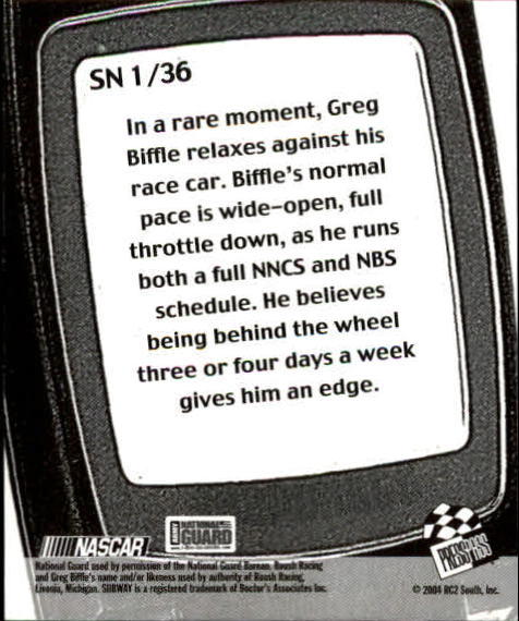 2005 Press Pass Snapshots #SN1 Greg Biffle back image