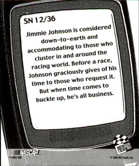 2005 Press Pass Snapshots #SN12 Jimmie Johnson back image