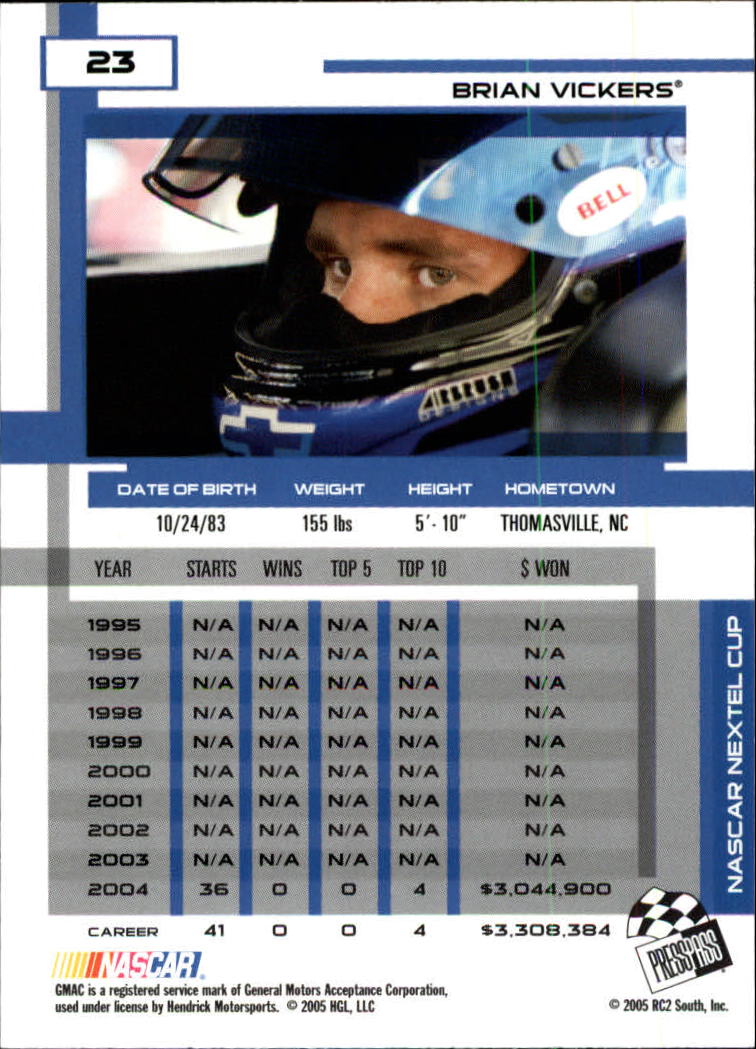 2005 Press Pass Eclipse #23 Brian Vickers back image
