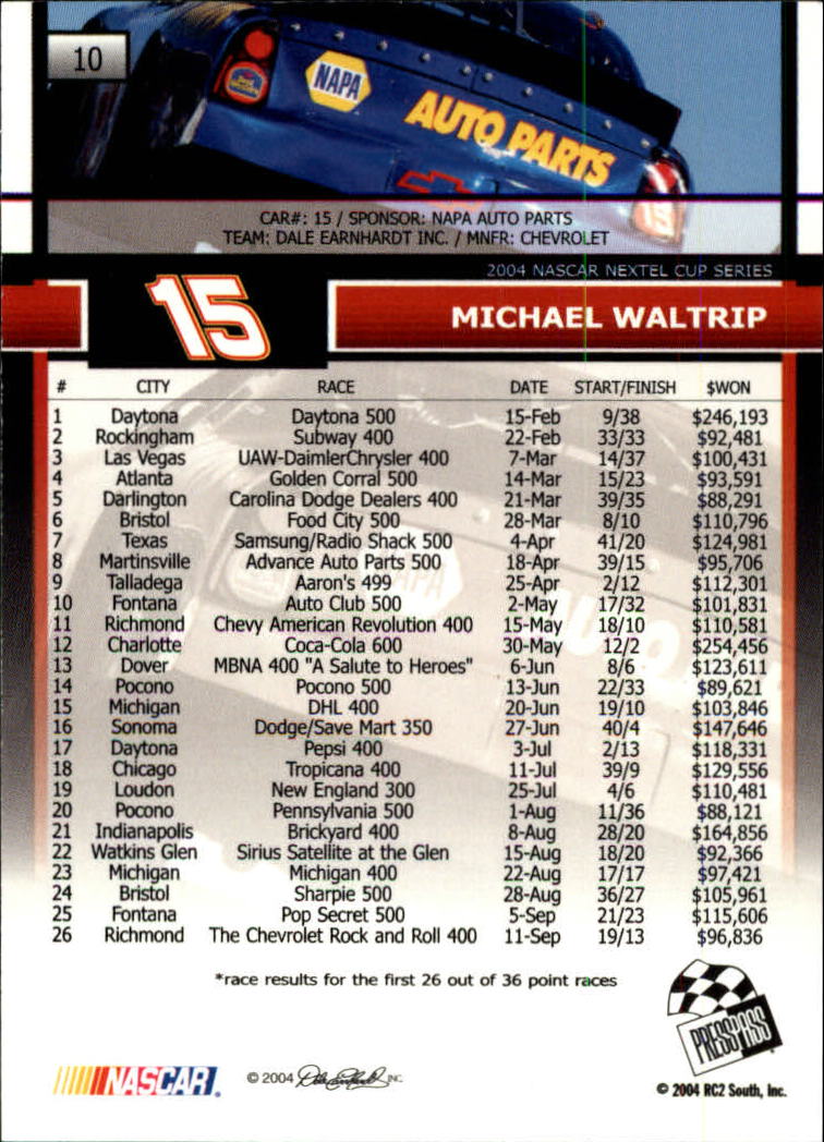 2005 Press Pass #10 Michael Waltrip back image