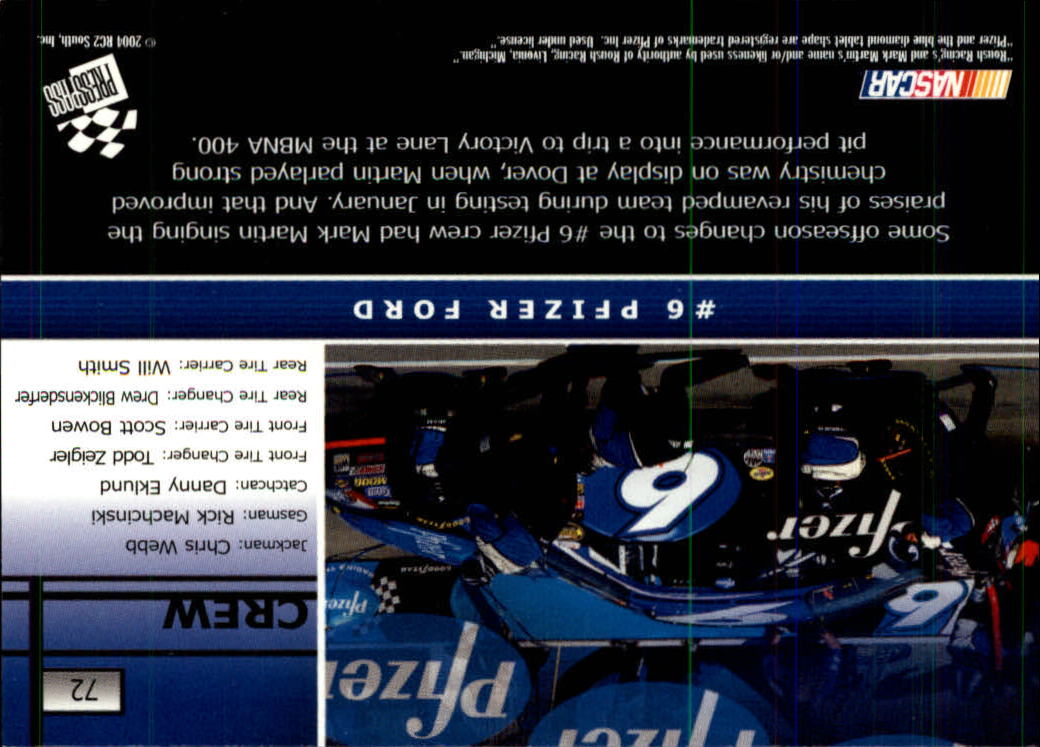 2005 Press Pass #72 Mark Martin's Car OTW back image