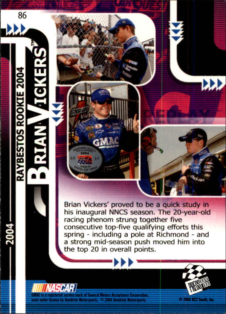 2005 Press Pass #86 Brian Vickers RR back image