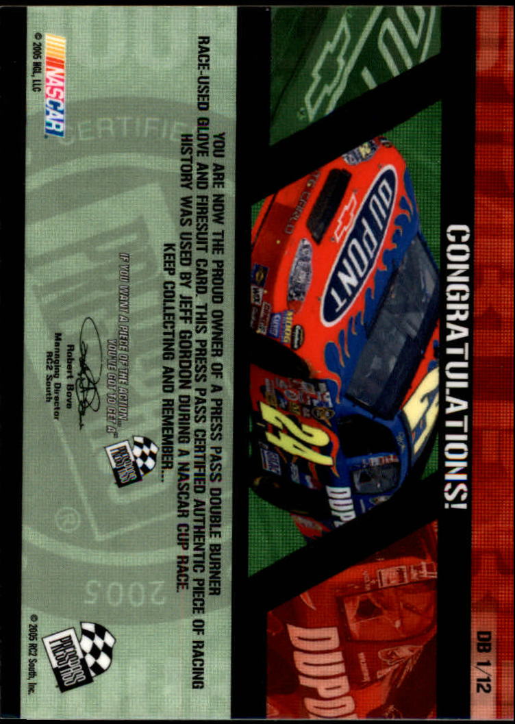2005 Press Pass Double Burner Exchange #DB1 Jeff Gordon back image