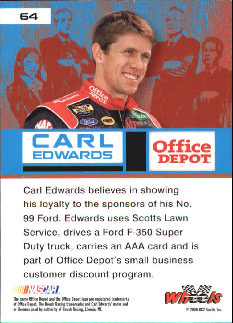 2006 Wheels High Gear #64 Carl Edwards CM back image