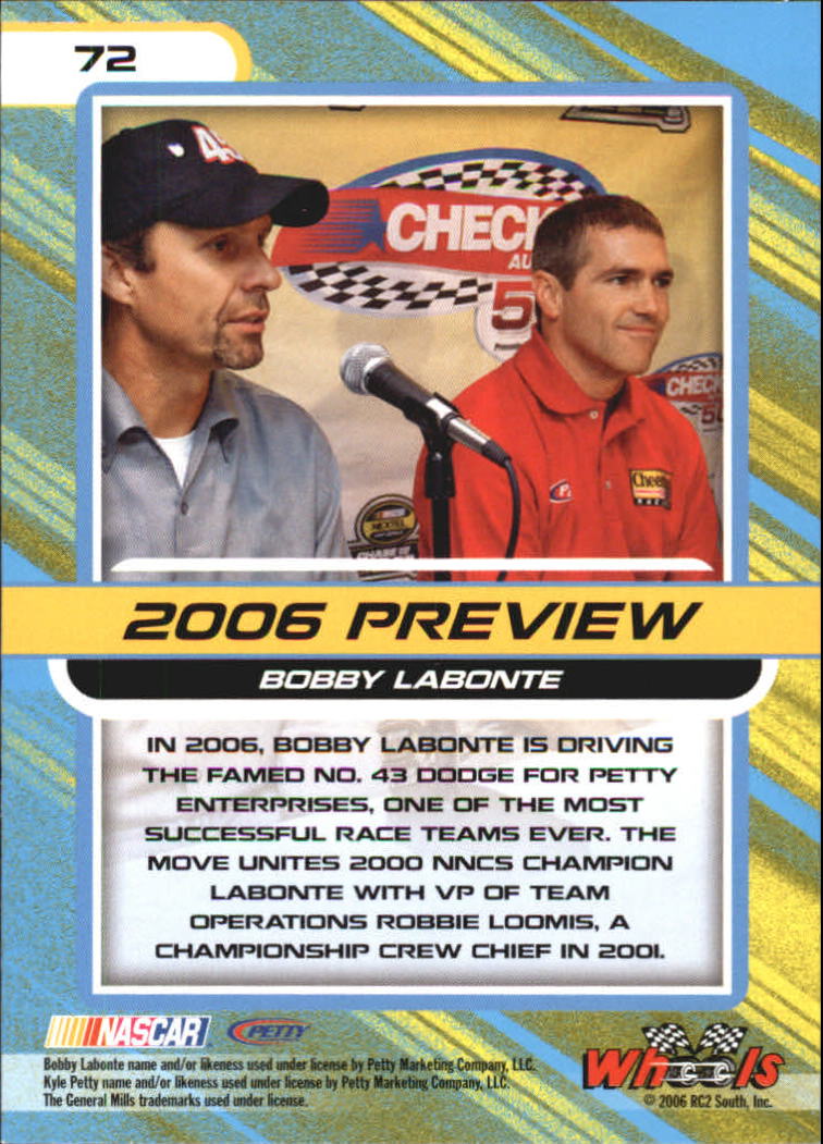 2006 Wheels High Gear #72 Bobby Labonte PREV back image