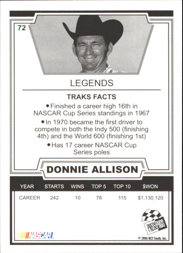 2006 TRAKS #72 Donnie Allison back image