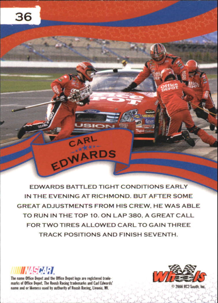 2006 Wheels American Thunder #36 Carl Edwards DT back image