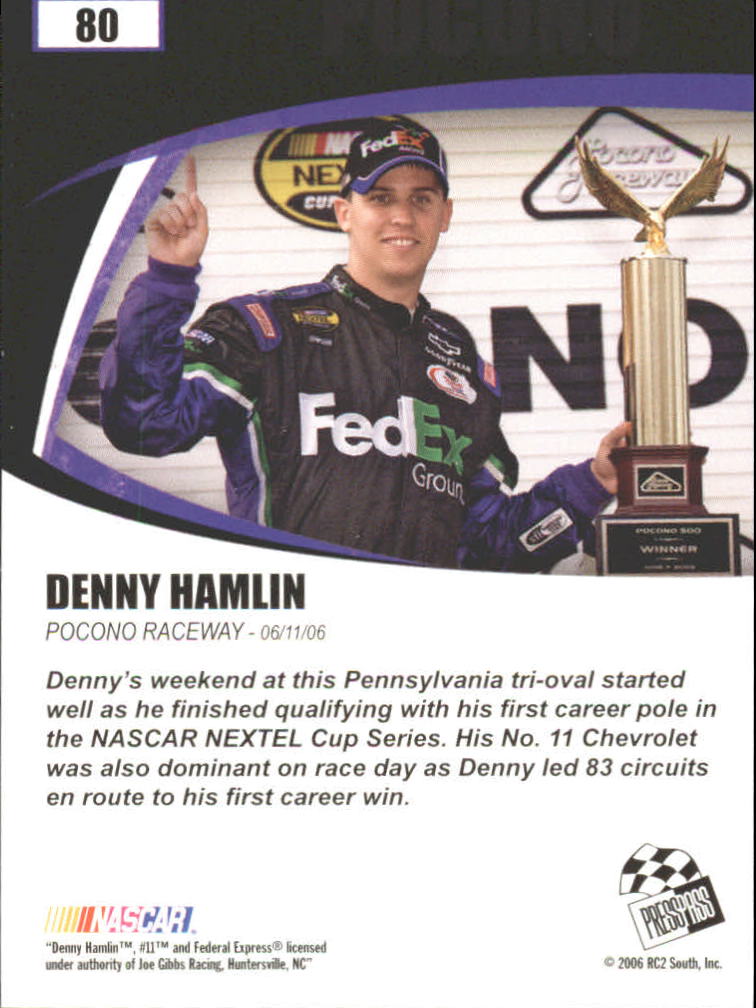 2006 Press Pass Optima #80 Denny Hamlin RTV Pocono back image