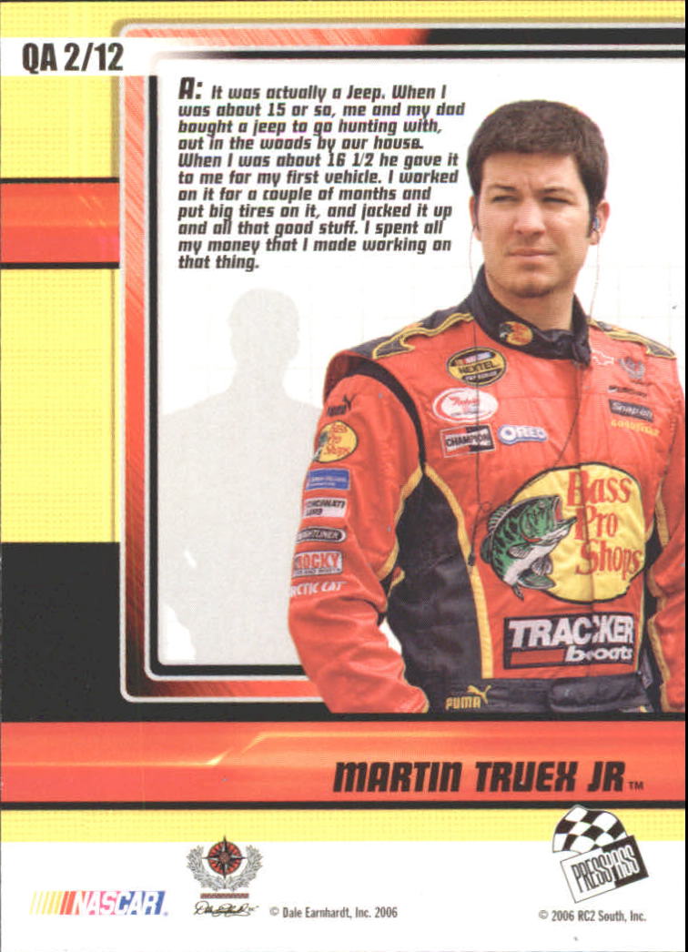 2006 Press Pass Optima Q & A #QA2 Martin Truex Jr. back image