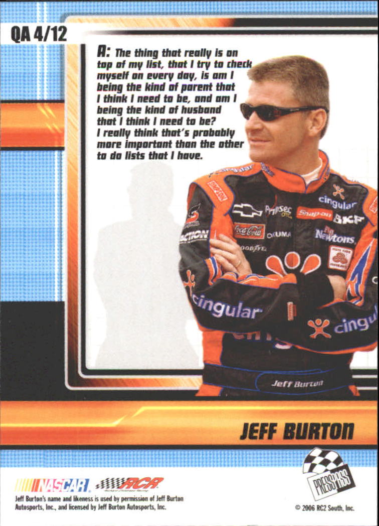 2006 Press Pass Optima Q & A #QA4 Jeff Burton back image