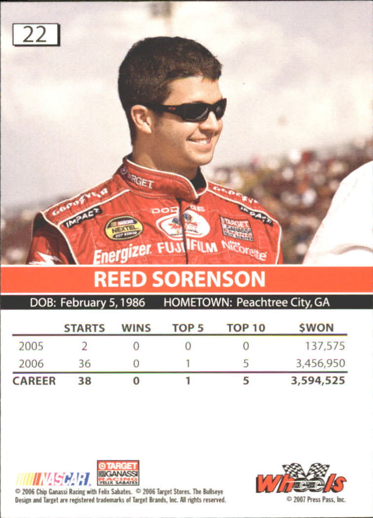 2007 Wheels High Gear #22 Reed Sorenson back image