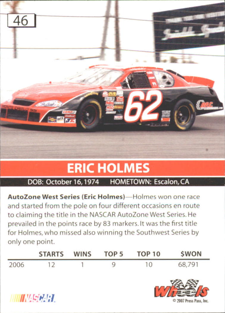 2007 Wheels High Gear #46 Eric Holmes RC back image