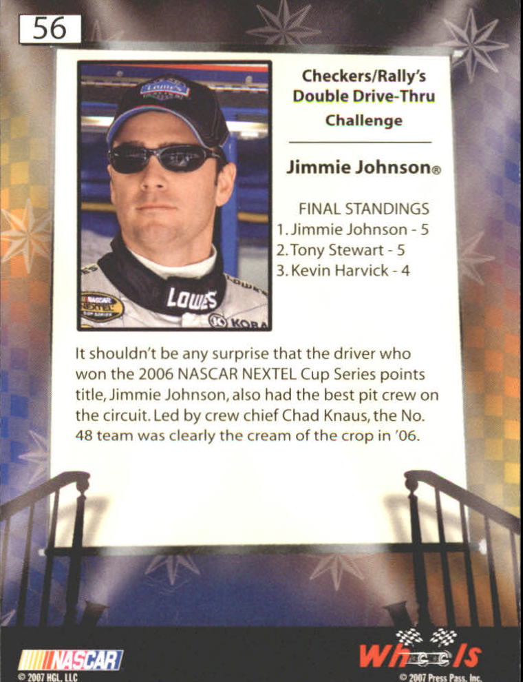 2007 Wheels High Gear #56 Jimmie Johnson NA back image