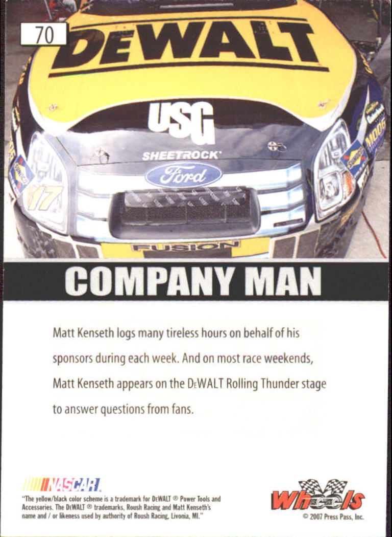 2007 Wheels High Gear #70 Matt Kenseth CM back image