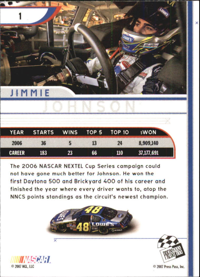 2007 Press Pass Eclipse #1 Jimmie Johnson back image