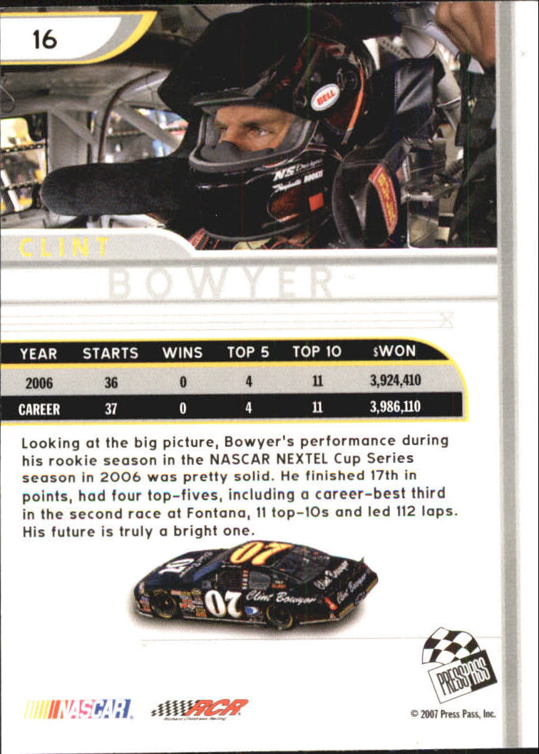 2007 Press Pass Eclipse #16 Clint Bowyer back image