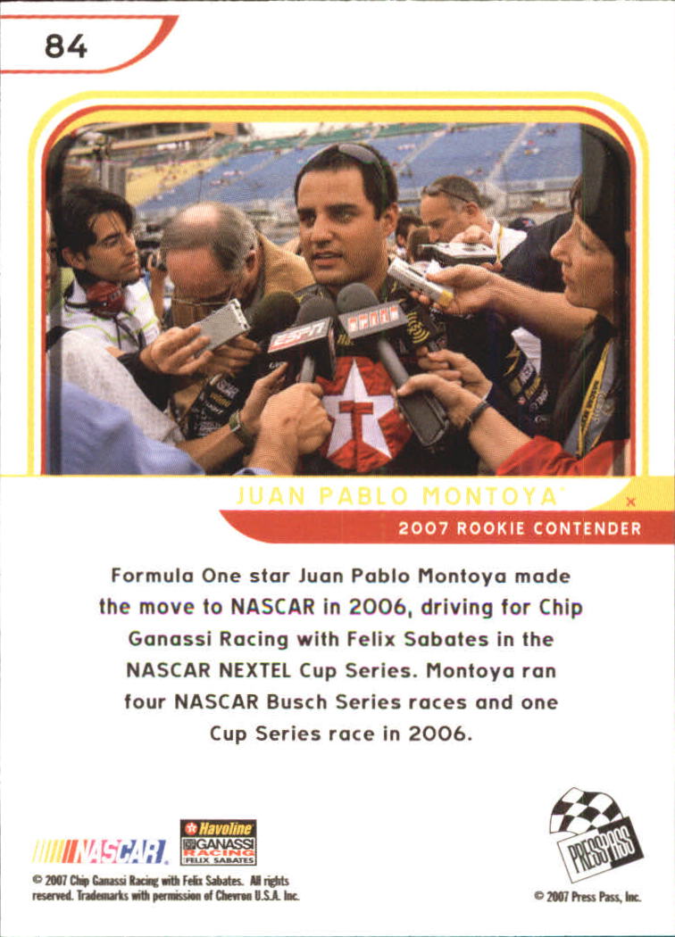 2007 Press Pass Eclipse #84 Juan Pablo Montoya RC back image
