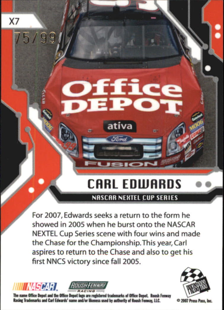 2007 Press Pass Stealth Chrome Exclusives #X7 Carl Edwards back image