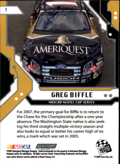 2007 Press Pass Stealth #1 Greg Biffle back image