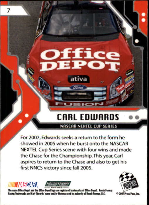 2007 Press Pass Stealth #7 Carl Edwards back image