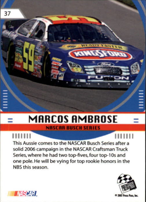 2007 Press Pass Stealth #37 Marcos Ambrose NBS RC back image