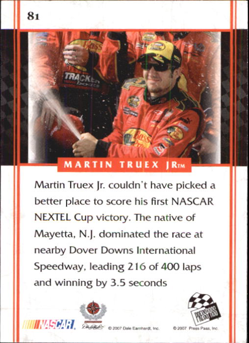2007 VIP #81 Martin Truex Jr. Dover AP back image